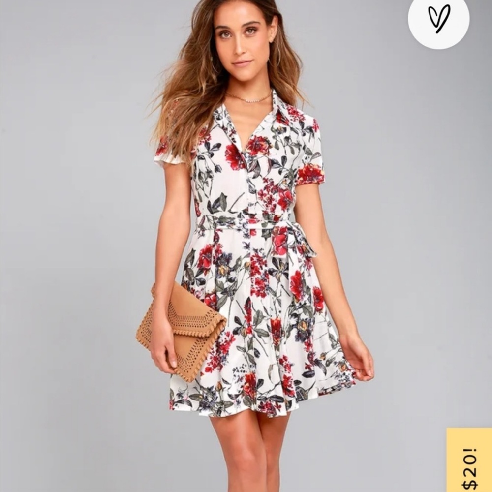 Lulus Just Fleur You white floral print dress / Tie Dress | Size M